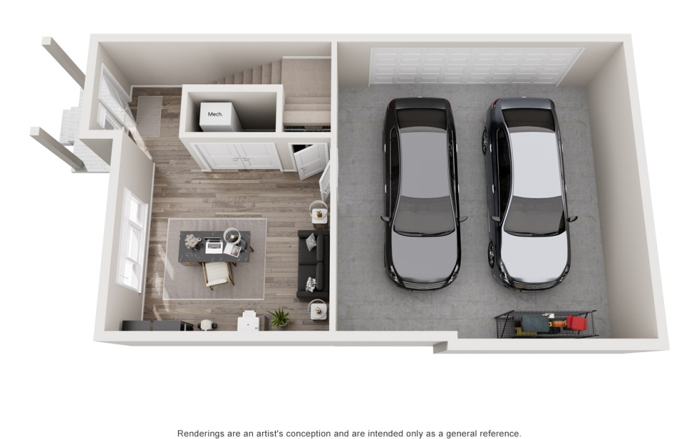 Bella - 3 bedroom floorplan layout with 2.5 bathrooms and 2138 square feet (Floor 1, 3D)