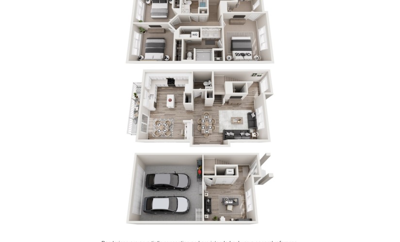 Amore - 3 bedroom floorplan layout with 2.5 bathrooms and 2070 square feet