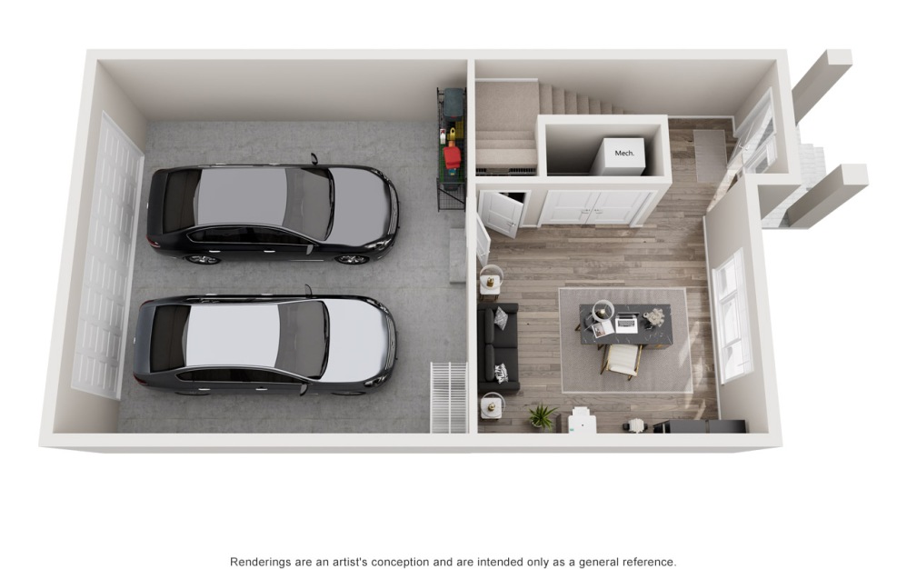 Amore - 3 bedroom floorplan layout with 2.5 bathrooms and 2070 square feet (Floor 1, 3D)