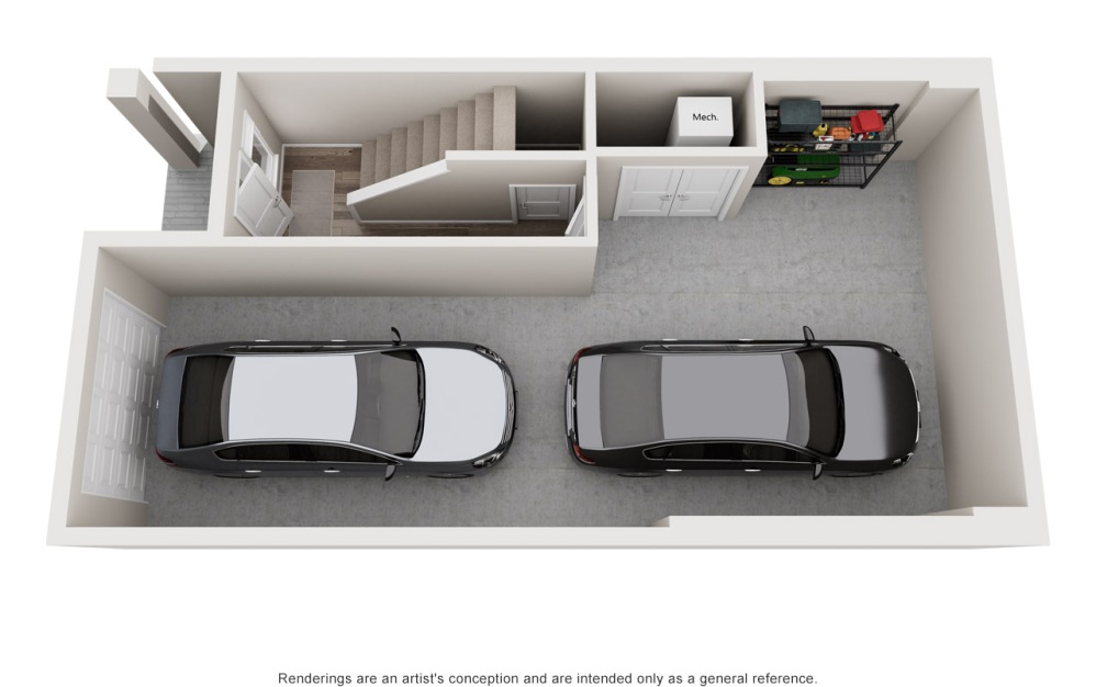Casa - 2 bedroom floorplan layout with 2.5 bathrooms and 1513 square feet (Floor 1, 3D)