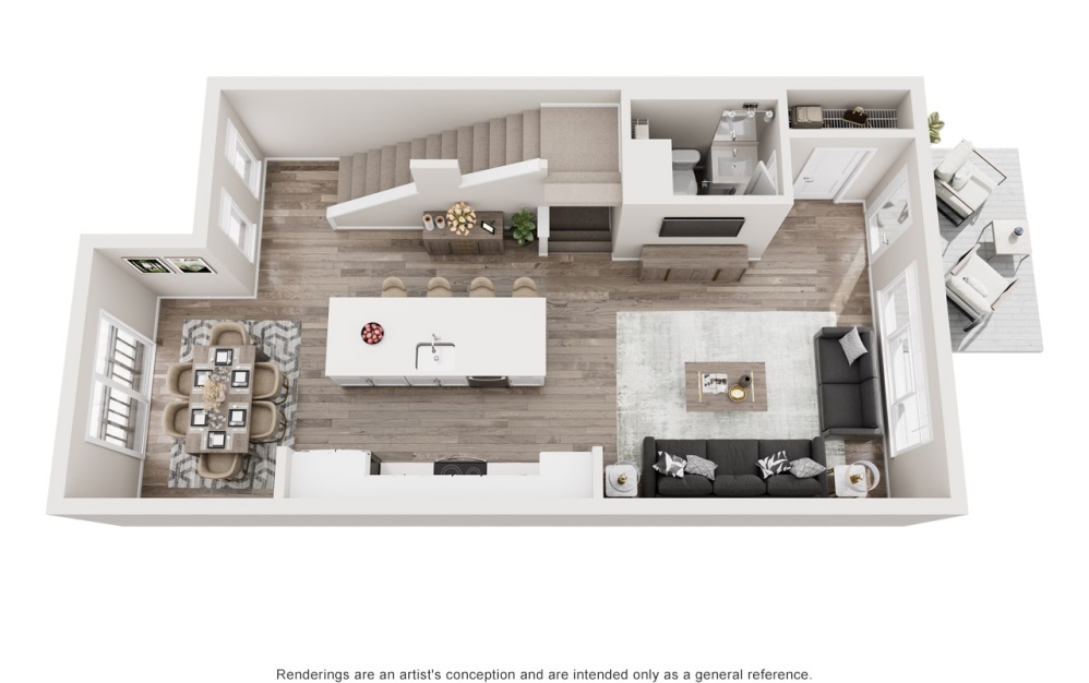 Casa - 2 bedroom floorplan layout with 2.5 bathrooms and 1513 square feet (Floor 2, 3D)