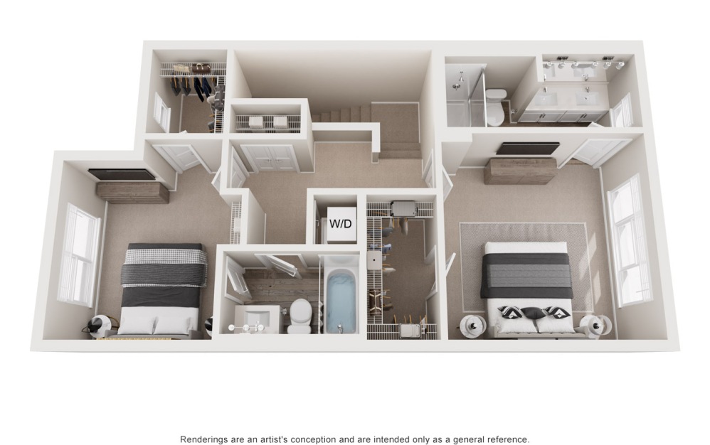 Casa - 2 bedroom floorplan layout with 2.5 bathrooms and 1513 square feet (Floor 3, 3D)