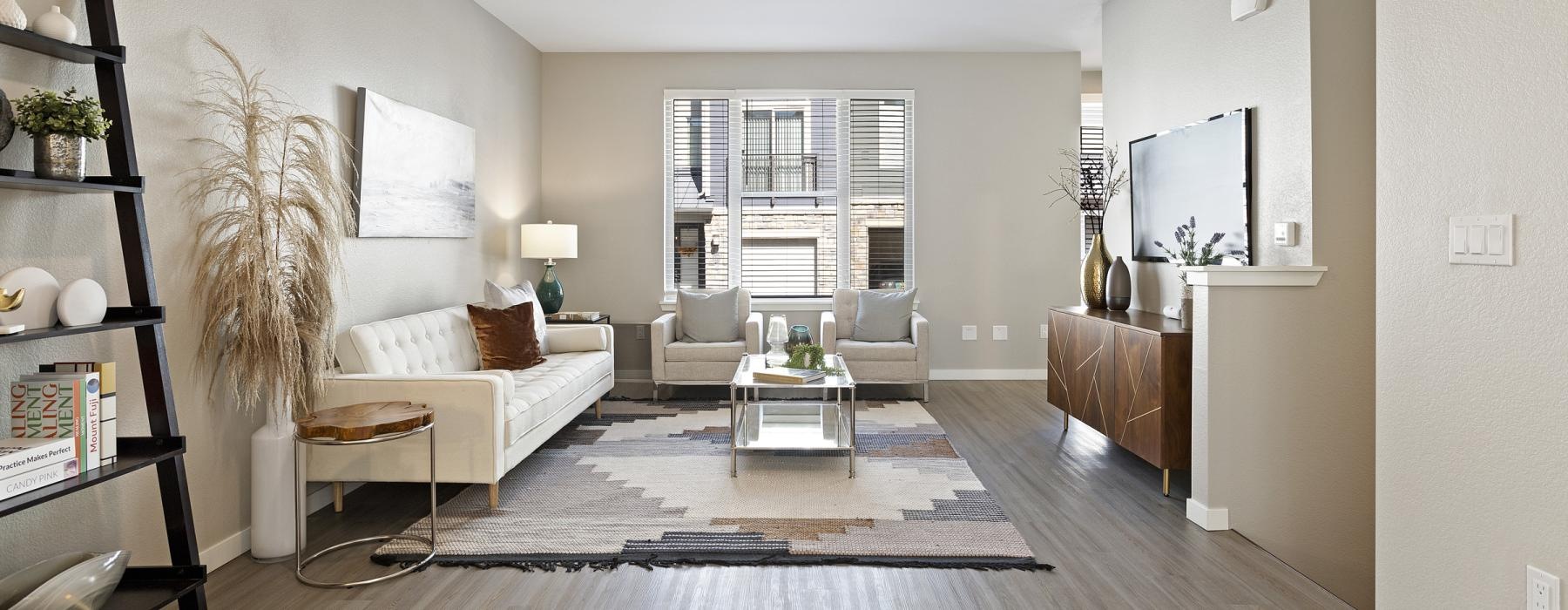 a living room with a large window